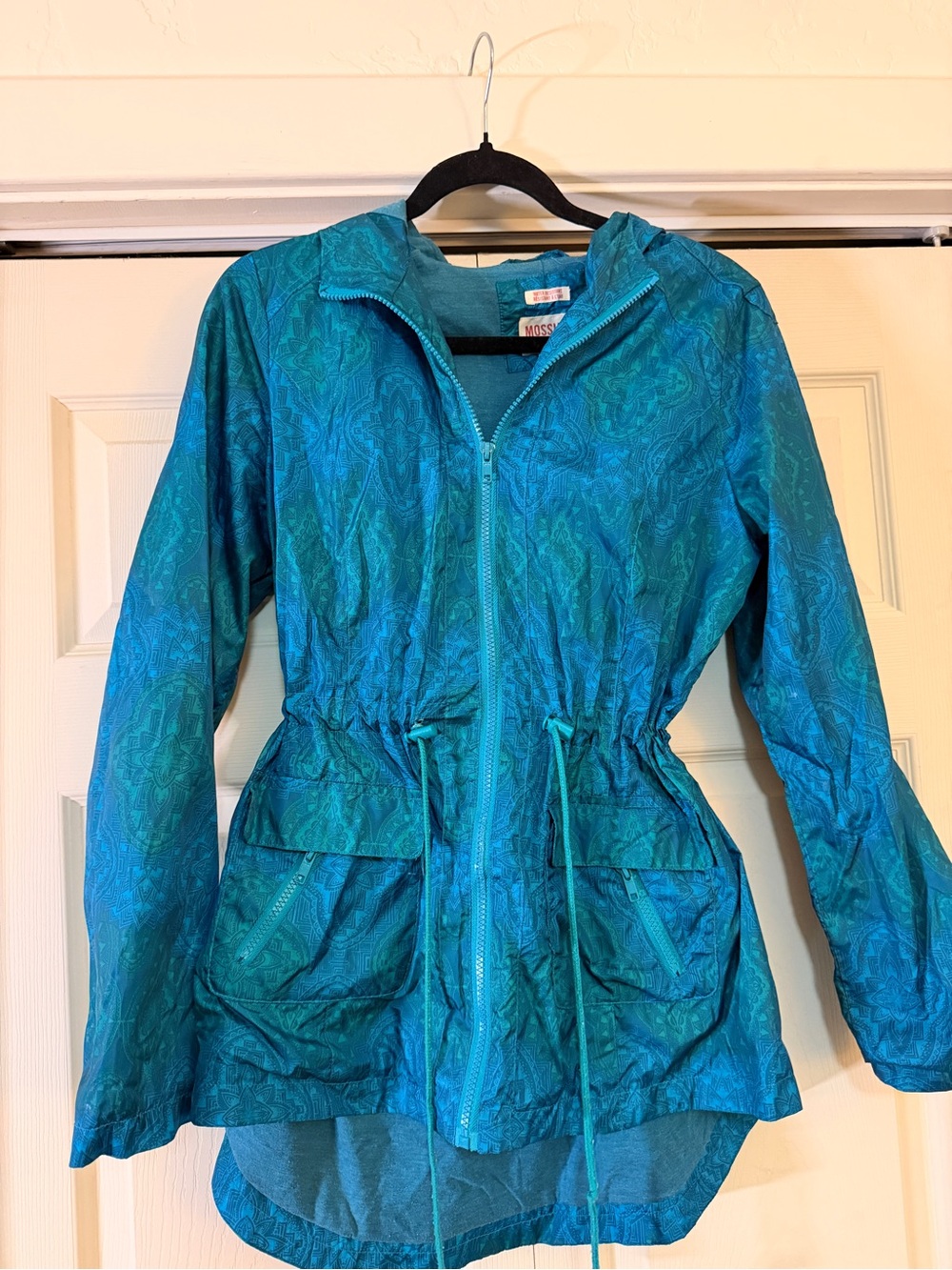 Mossimo Supply Co. Teal Paisley Hooded Rain Jacket